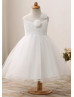 Sleeveless Lace Tulle Curly Hem Beaded Flower Girl Dress